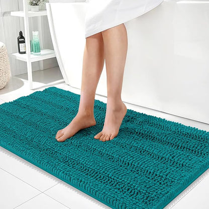 OLANLY Thick Bathroom Runner Rugs 44x24, Soft Chenille Bath Rugs, Deep Lake | Absorbent Striped, Rubber Backing, Machine Wash, Long Bath Mats for Bathroom Floor, Tub and Shower, Home Decor Accessories