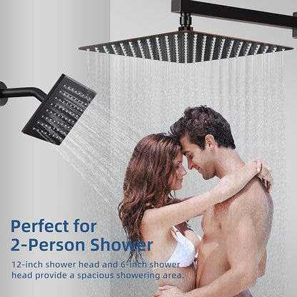 Thermostatic Dual Shower System, Shower Faucet(Oil Rubbed Bronze) | 12 Inch Shower Head, 6 Inch Wall Mount Head, High Pressure Handheld Sprayer, Push Button Valve