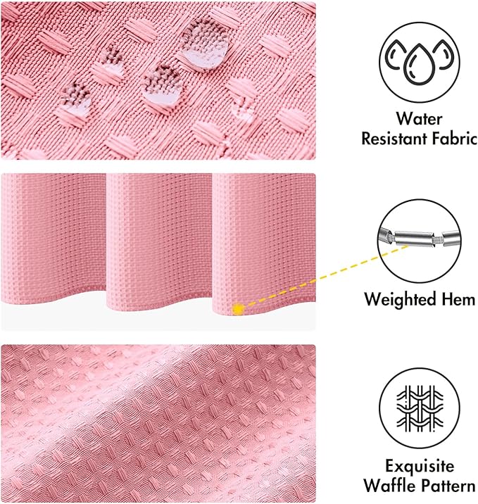 MIULEE Stall Waffle Weave Fabric Stand Up Shower Bath Curtain with 6 Metal Hooks Small Heavy Duty Washable Waterproof Narrow Thick Cloth Half Shower Curtains Set for Bathroom Hotel,W36*L72,Blush Pink