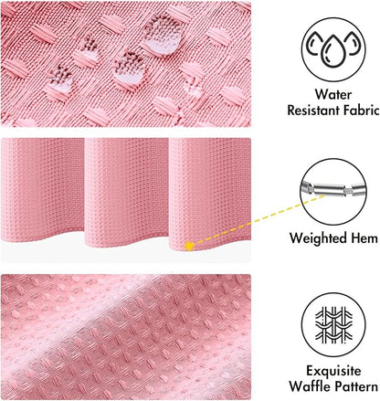 MIULEE Extra Long Waffle Weave Shower Curtain 84 Inch Long with 12 Metal Hooks Modern Washable 260GSM Heavy Fabric Waterproof Thick Cloth Shower Curtains Set for Bathroom Bathtub, Blush Pink