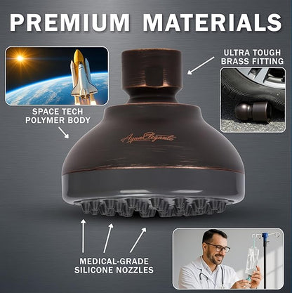 Aqua Elegante Pressure Boosting Shower Head - 1.8 GPM - Oil-Rubbed Bronze | 3 Inch Wall Mount, Water Saving Showerhead, Best For Low Flow Showers With Anti-Clog Nozzles & Adjustable Brass Fitting
