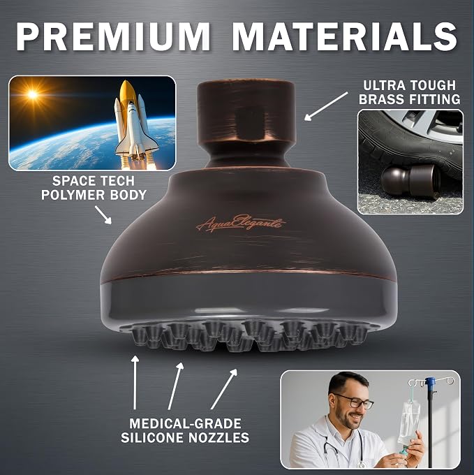 Aqua Elegante Pressure Boosting Shower Head - 2.5 GPM - Oil-Rubbed Bronze | 3 Inch Wall Mount, Water Saving Showerhead, Best For Low Flow Showers With Anti-Clog Nozzles & Adjustable Brass Fitting