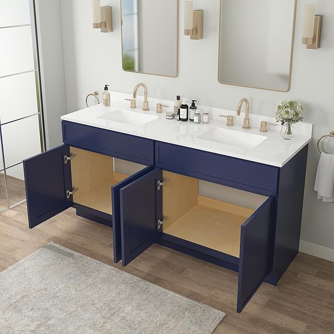 Vanity Art 78 Inch Bathroom Vanity Base Cabinet Double Sink Top (Without Sink), Soft Closing Door, Storage Unassembled Cabinet, Blue, 2ea 39 Inch Cabinet Combo