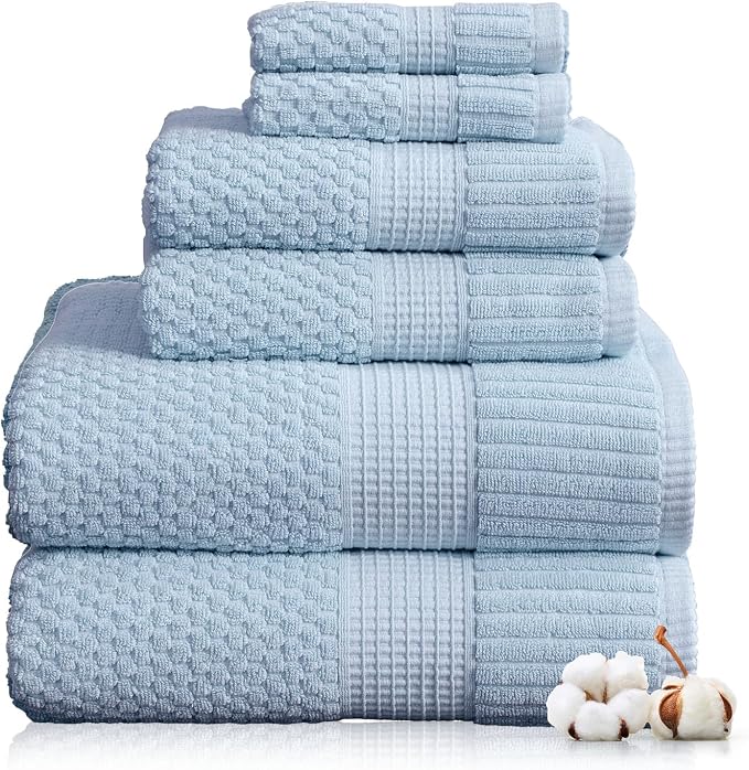 100% Cotton 6 Piece Bath Towel Set | Blue Towels | Oeko‑TEX Standard 100 | Soft & Absorbent, Quick‑Dry | Trinity Collection - Chambray Blue