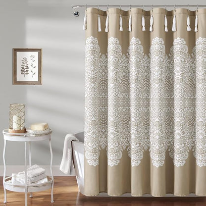 Lush Decor Boho Medallion Shower Curtain Single 72" W x 72" L Neutral - Boho Shower Curtains for Bathroom Decor - Beige Bathroom Curtain