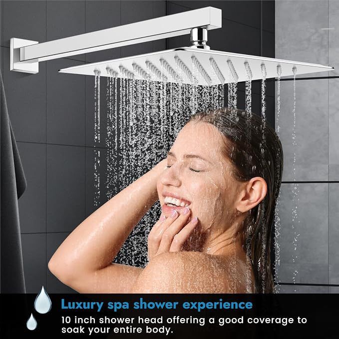 Polished Chrome Shower Faucet Set, 10 Inch Rain Shower System with Valve | Complete Rain Shower Set with Valve, Single Handle Wall Mount Design