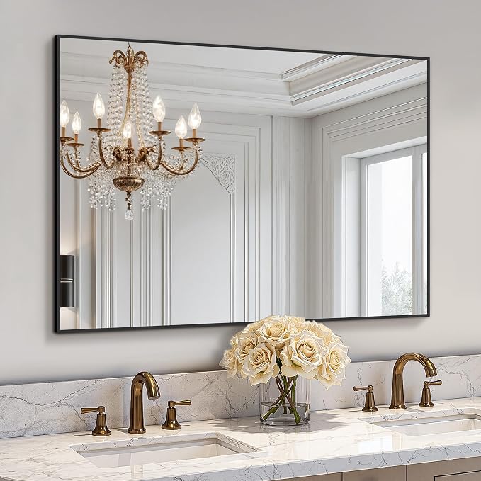 Bathroom Vanity Mirror for Wall, 30"x40" Bathroom Mirror for Over Sink | HD Shatterproof Glass, Rectangular Metal Frame, Horizontally or Vertically, Mirror for Bathroom, Living Room, Entryway(Black)