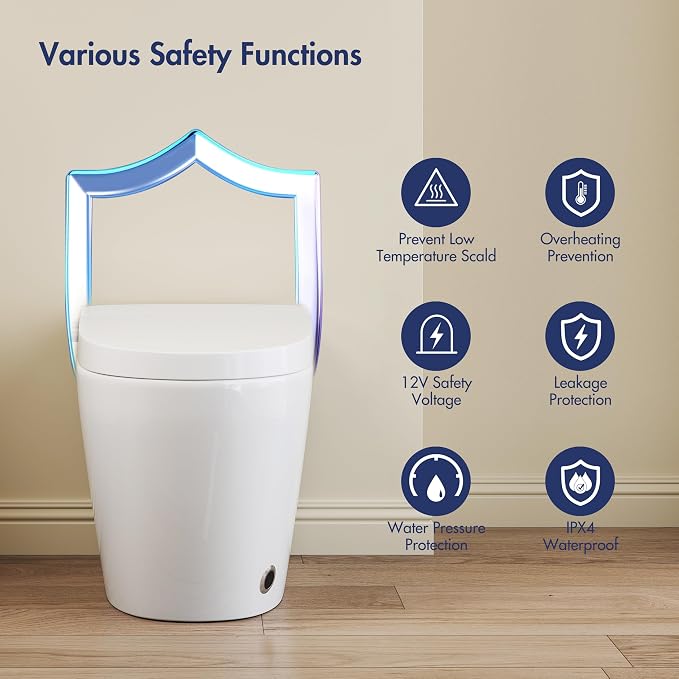 One Piece Smart Toilet, No Bidet, Foot Sensor Flush, Heated Seat | Off Seat Auto Flush, Pre Wet System, Hands Free Operation, Efficient Flush System, Water Saving Design, Night Light