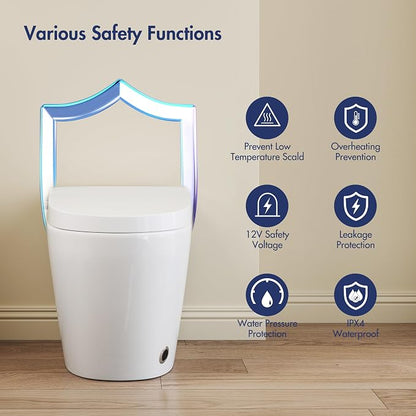 One Piece Smart Toilet, No Bidet, Foot Sensor Flush, Heated Seat | Off Seat Auto Flush, Pre Wet System, Hands Free Operation, Efficient Flush System, Water Saving Design, Night Light