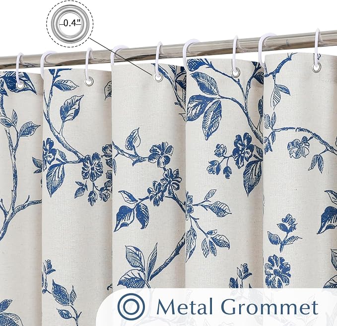 MitoVilla Extra Long Shower Curtain Set 72 x 84, Cotton Floral Cottagecore Spring Shower Curtains for Bathroom, Modern Farmhouse Country Plant Leaves Bathroom Décor