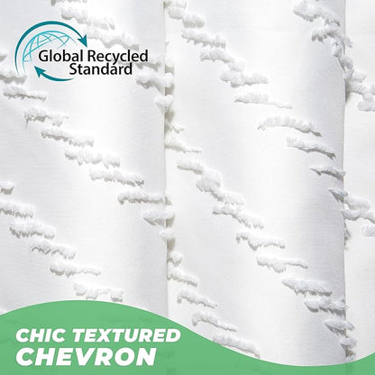78 inch Shower Curtain Tall Shower Curtain 78 Inches Long White Tufted Chevron Striped Fabric Shower Curtains for Bathroom Modern Shabby Chic Waterproof Cloth Shower Curtains, White
