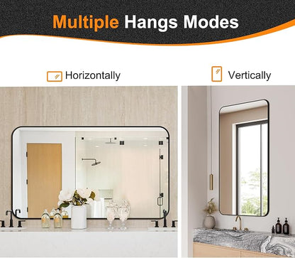 Bathroom Vanity Mirror, Black Framed Mirror for Over Sink, 50x30 | HD glass, distortion-free for makeup and grooming, Sturdy frame, all mounting hardware, hangs horizontal or vertical