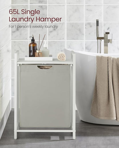 VASAGLE Laundry Hamper, Laundry Basket, Laundry Sorter with A Pull-Out and Removable Bag, Shelf, Metal Frame, 17.2 Gallons (65 L), 19.7 x 13 x 28.4 Inches, Cream White and Cloud White UBLH101W01