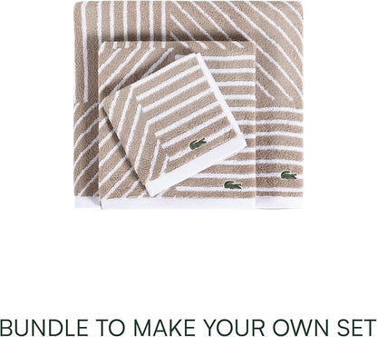 Lacoste Guethary Striped Towel – 100% Cotton, Reversible Modern Geometric Design, Soft & Absorbent, Durable & Lightweight, Machine Washable – Sand, 13"x13" Washcloth