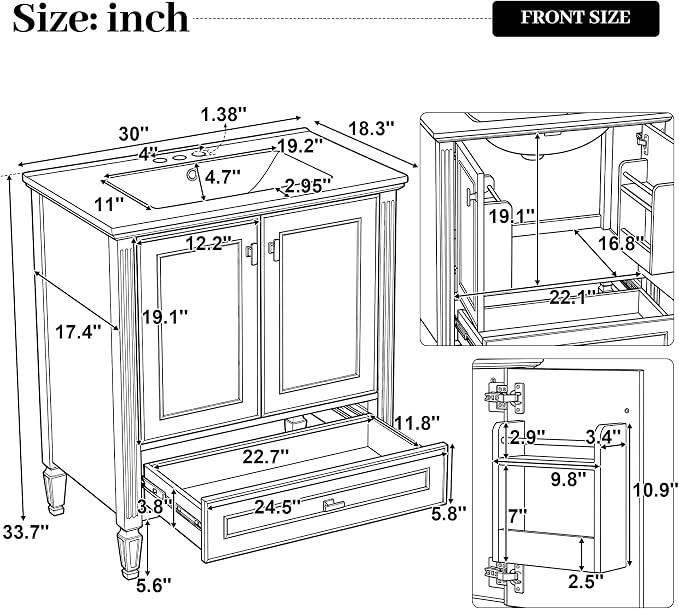 Merax 30 Inch Bathroom Vanities with Undermount Sink, Vanity Cabinet with Door Rack Shelf, Multi-Functional Drawer with Dividers, Soft Closing Doors, Green