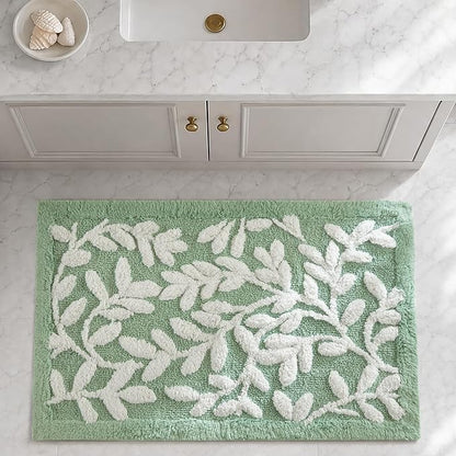 Madison Park Serene Tufted Bath Rug Cotton Absorbent, 21 x 34, Sage Green | Quick Dry, Soft Pile, Machine Washable, Floral Pattern, Plush, OEKO-TEX Certified
