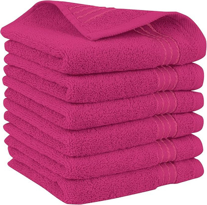 Elegant Comfort Premium Turkish Cotton 6 Pack Washcloths Set - 13 x 13 inch, Luxurious Hotel Spa Quality 100% Turkish Cotton 6PC Washcloth Set - Highly Absorbent - Soft Bathroom Towels, Hot Pink