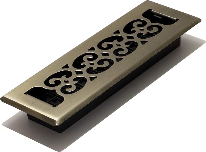 Decor Grates SPH210-A Scroll Design Floor Register, 2x10, Antique Brass Finish