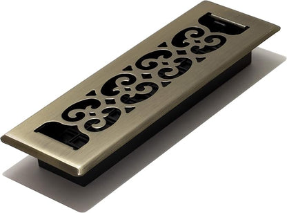 Decor Grates SPH210-A Scroll Design Floor Register, 2x10, Antique Brass Finish