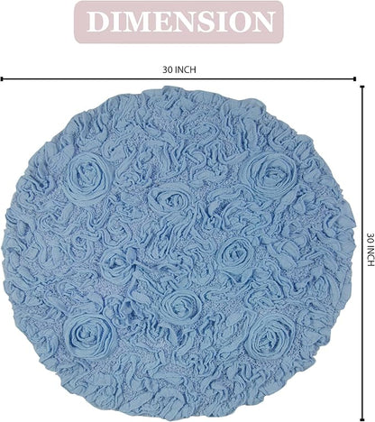 Home Weavers Bell Flower Collection 100% Cotton Tufted Bath Rugs, Extra Soft and Absorbent Bath Rugs, Non-Slip Bath Mats, Machine Washable, Bath Mats for Bathroom Floor and Tub, 30" Round, Sky Blue