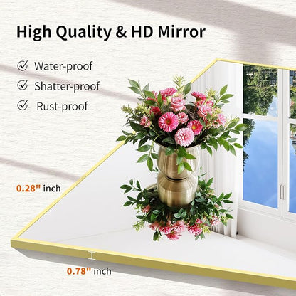 COFENY Gold Bathroom Mirror for Wall, 30x36 Inch Rectangle with Metal Frame, Modern Vanity for Bathroom Living Room, Entryway Hangs Horizontal or Vertical