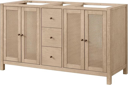 Alaterre Furniture Lucca Bathroom Vanity - Freestanding Cabinet Without Sink - 60 Inch Wood Bathroom Vanity with Soft-Close Doors and Three Drawers - for Double Sink Cabinet (Natural)