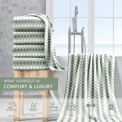 4 Piece Bath Towel Set Oversized Bath Sheet 35"x70" Bathroom Towel Extra Large Towel Set Soft Highly Absorbent & Quick Dry Premium Bath Sheet for Bathroom 600GSM Shower Towel Spa Gym Hotel,Green