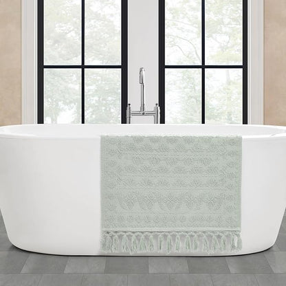 French Connection Nellore Bathroom Rugs, Woven and Beaded Bathroom Mats, Durable Bath Rugs, Thick Bath Mats for Bathroom and Shower Rugs, 24" x 64", Light Blue