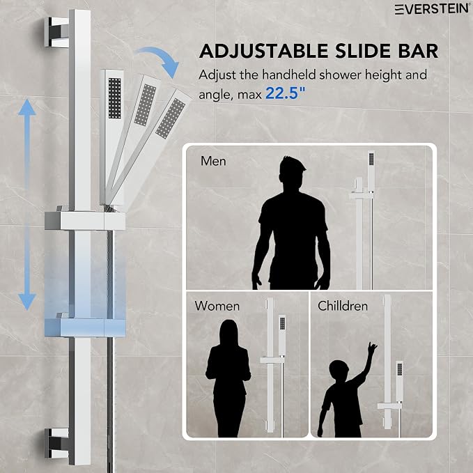 10" High-Pressure Rainfall Shower Faucet with Handheld Spray, Wall Mount Dual Shower Head System with Slide Bar (Polished Chrome)