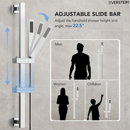 10" High-Pressure Rainfall Shower Faucet with Handheld Spray, Wall Mount Dual Shower Head System with Slide Bar (Polished Chrome)