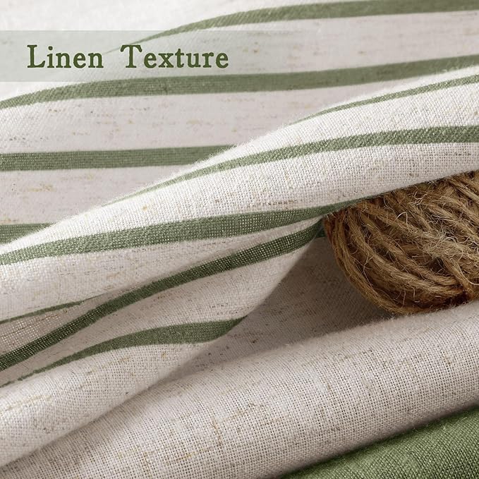 Sage Green Boho Linen Striped Shower Curtain with Tassel 72"W X 90"L | Boho Farmhouse Shower Curtains with Linen Texture for Bathroom Decor