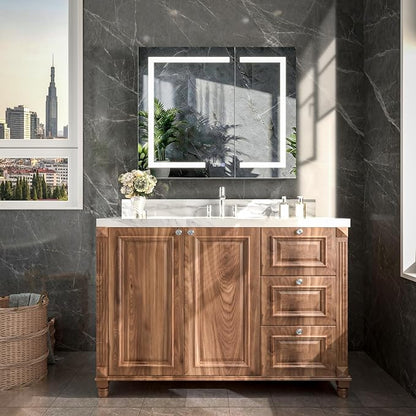 LED Bathroom Medicine Cabinet with Mirror, 36"x30" Anti-Fog Smart Mirror Cabinet, UPVC Waterproof Vanity Cabinet Recessed/Surface, Adjustable Shelves, 3-Color Dimmable, Motion Sensor, DTC Hinges