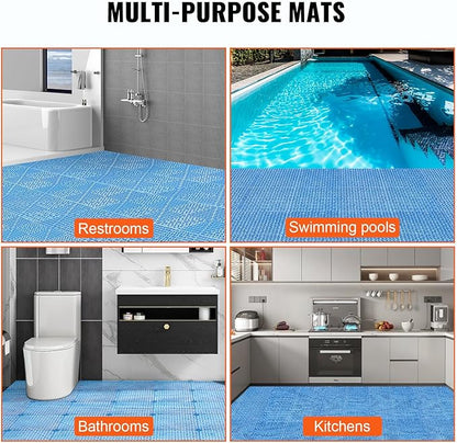 Happybuy Interlocking Tile 50PCS Blue, Drainage Tiles 12" x 12"x 0.6 Splicing, Soft PVC Interlocking Floor Tiles, Non-Slip Drainage Holes for Restroom, Bathroom, Kitchen, Pool, Wet Area