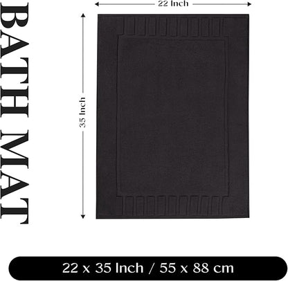 Superior 100% Cotton Bathmat Set, Bath Mats, Bathroom Decor, Shower, Bathtub Essentials, Home Accessories, Washable Rug, No Backing, Heavyweight, Leo Collection, Set of 2, 22" x 35", Black