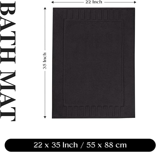 Superior 100% Cotton Bathmat Set, Bath Mats, Bathroom Decor, Shower, Bathtub Essentials, Home Accessories, Washable Rug, No Backing, Heavyweight, Leo Collection, Set of 2, 22" x 35", Black
