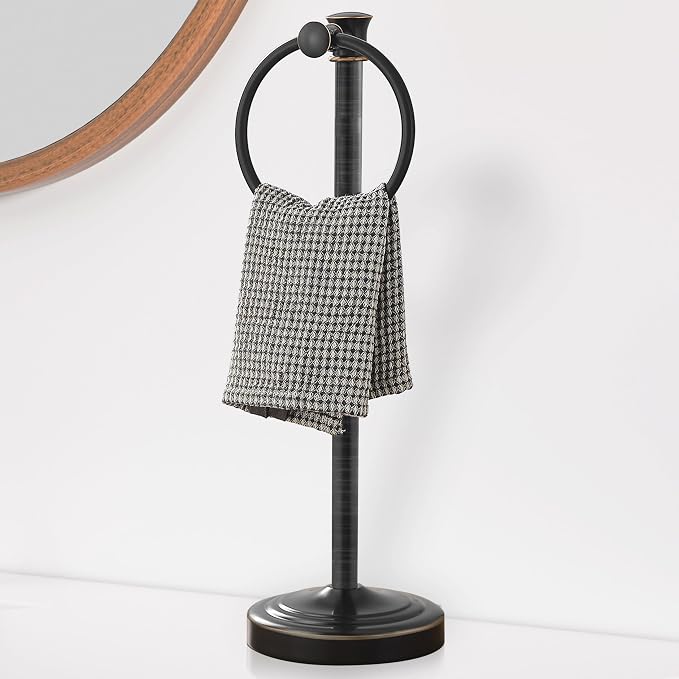 Hoimpro Hand Towel Holder Free Standing Towel Bar Oil Rubbed Bronze | Hanging Floor Hand Towel Rack Ring, for Bathroom Kitchen Vanity Countertops, Hardware Accessories SUS 304 Heavy-Duty Base