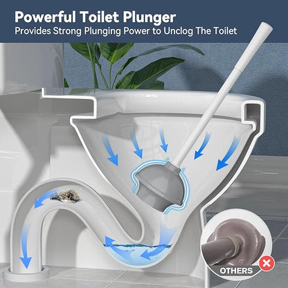 TRENTI Toilet Plunger with Holder, Plunger with Holder for 5.3-inch Toilet Drain, Plungers for Bathroom with Holder, Toilet Plunger Heavy Duty (2, White)