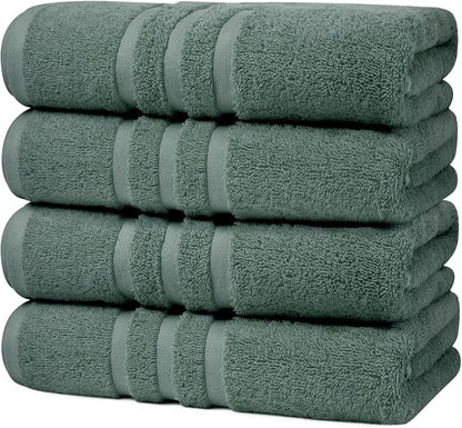 Velqora Bath Towels, 4 Pack, 30x60 in, 100% Cotton, Soft, Sage Green | Absorbent Terry | Balanced Weight | Easy Care