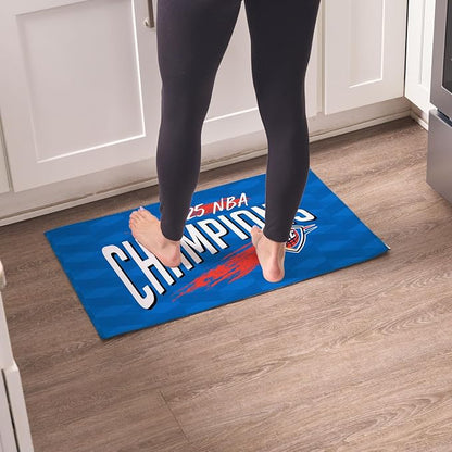 Northwest Oklahoma City Thunder 2025 NBA Champions Worthy Washable Rug, Official 20" x 32" Printed Accent Mat with Non-Slip Backing, Basketball Fan Decor for Entryway, Bathroom, or Laundry Room