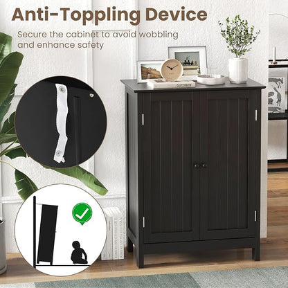 COSTWAY Bathroom Storage Cabinet, Freestanding Bathroom Organizers and Storage with Doors & Adjustable Shelf, Wooden Floor Cabinet for Home, Living Room, Entryway, Kitchen (Black) | Storage with Doors & Adjustable Shelf, Wooden Floor Cabinet for Home, ...