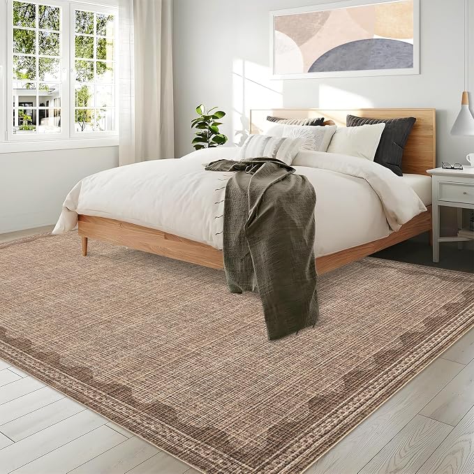 Garvee Entryway Rug 3x5 Washable Bordered Modern Rug Low Pile Coffee | Stain-Resistant Foldable Ultra Soft Non Slip Lightweight Rugs Indoor Non-Shedding Mat for Kitchen Bedroom Nursery Entrance