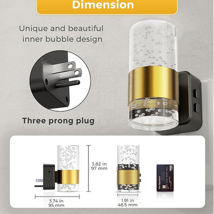 L LOHAS LED Night Lights Plug into Wall, Dusk-to-Dawn Sensor Night Light | 2 Pack Soft White/Cool White/Amber 3 Light Color, Adjustable Brightness, Rotatable plug, Bubble Nightlight for Hallway