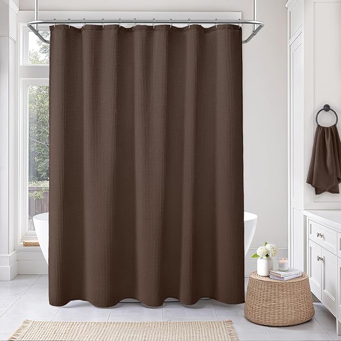 Waffle Weave Shower Curtain - Brown Cotton Fabric Texture Heavyweight Shower Curtains for Bathroom,Washable,72Wx72L