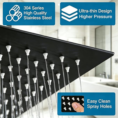 Matte Black Shower Faucet Set Rainfall 10 Inch Shower Head and Handle Set Bathroom Rain Shower System Wall Mounted Shower Fixture Include Shower Valve and Trim Kit