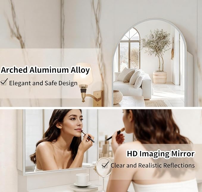 FKWin Medicine Cabinet Mirror, Surface Mount for Small Bathroom, 20x32 Inch | Mirror Medicine Cabinet, Large Storage, Adjustable Shelves, Reversible Door, Space-Saving Design for Small Bathroom, Silver