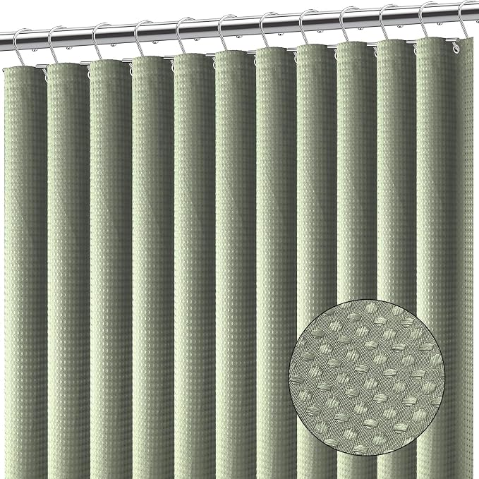 Clara Clark Sage Green Shower Curtain - Hotel Quality Waffle Fabric Bath Curtain 72x72, Heavy Duty Waterproof Shower Curtains for Bathroom