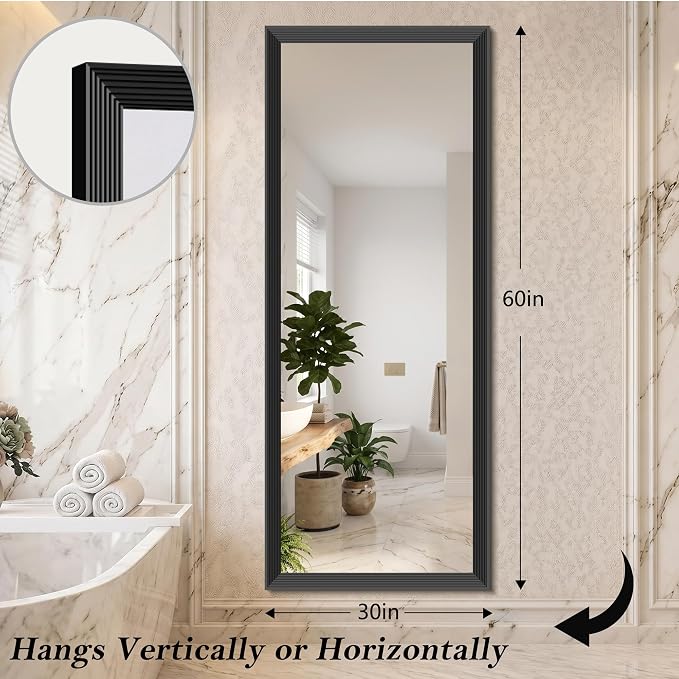 DESBING Large Bathroom Mirror for Over Sink, 60” x 24” Black Rectangle Bathroom Mirrors for Double Vanity, Metal Ribbed Textured Framed Wall Mirror for Bathroom, Living Room, Bedroom,Dressing Room
