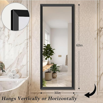 DESBING Large Bathroom Mirror for Over Sink, 60” x 24” Black Rectangle Bathroom Mirrors for Double Vanity, Metal Ribbed Textured Framed Wall Mirror for Bathroom, Living Room, Bedroom,Dressing Room