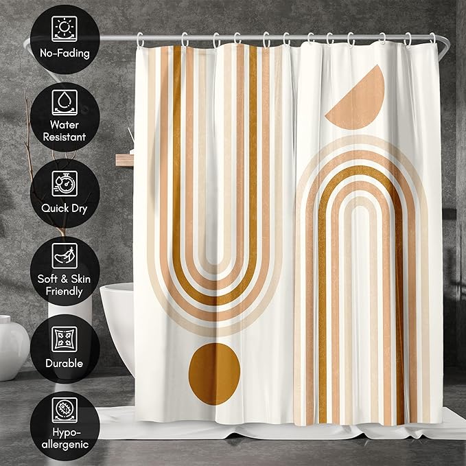 Americanflat 71x74 Boho Shower Curtain - Water-Resistant Long Shower Curtain with Durable Metal Grommets and 12 Hooks - 100% Polyester - Burnt Orange, Terracotta, Warm Sand and Cream