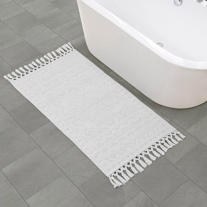 French Connection Nellore Bath Rugs, Woven and Beaded Bath Mats, Durable and Thick Bath Mats for Bathroom and Shower Rugs, 26" x 49", White